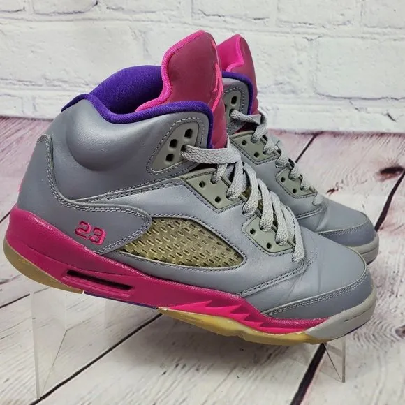 Nike Youth Size 4Y Air Jordan Retro 5 Cement Gray Pink Sneakers Shoes