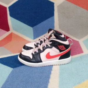 Nike Air Jordan 1 Mid Black Pink Crimson Lace Up Sneakers Youth Size 13C US