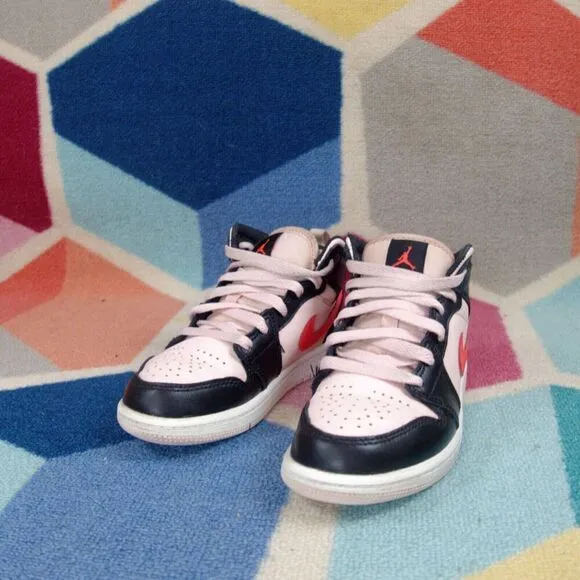 Nike Air Jordan 1 Mid Black Pink Crimson Lace Up Sneakers Youth Size 13C US