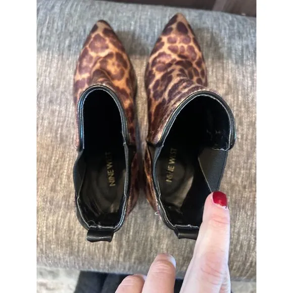 NINE WEST Leopard Ankle Boots Pointed Toe Slip-on Booties Size 6.5 💸BOGO⭐