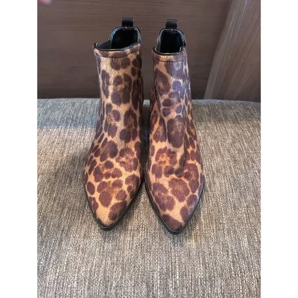 NINE WEST Leopard Ankle Boots Pointed Toe Slip-on Booties Size 6.5 💸BOGO⭐
