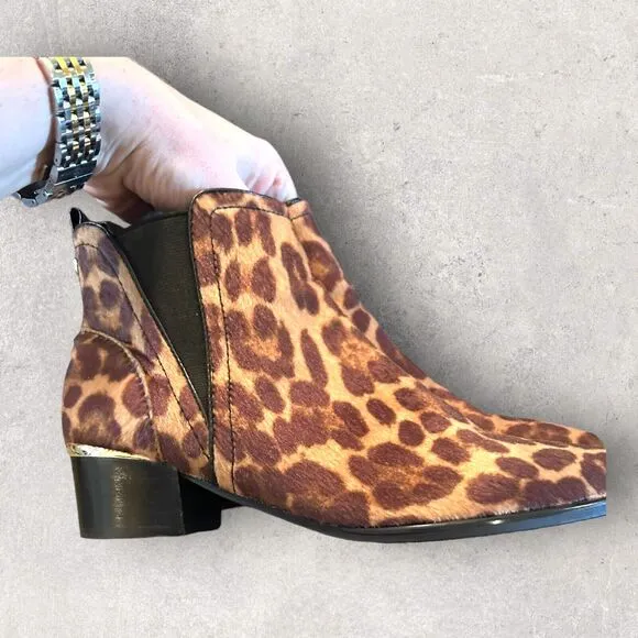 NINE WEST Leopard Ankle Boots Pointed Toe Slip-on Booties Size 6.5 💸BOGO⭐