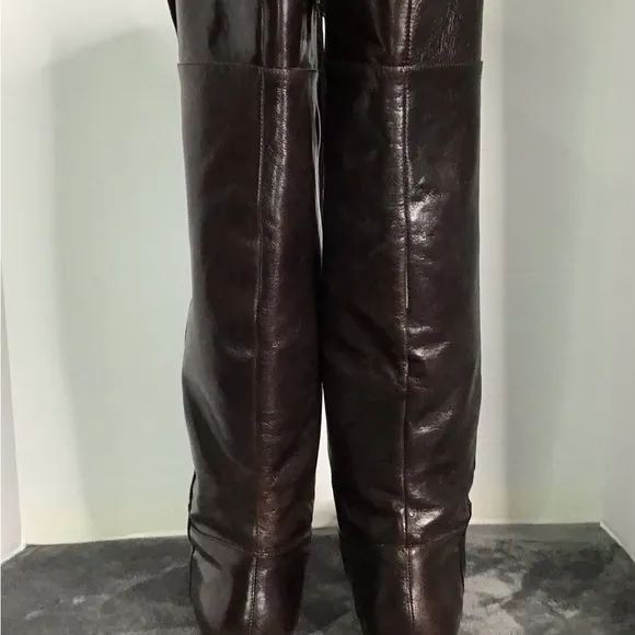 Nine West Women's Brown Slip On Leather Upper Knee High Riding Boots Size 12M