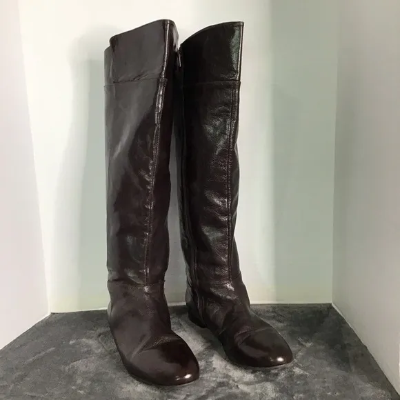 Nine West Women's Brown Slip On Leather Upper Knee High Riding Boots Size 12M