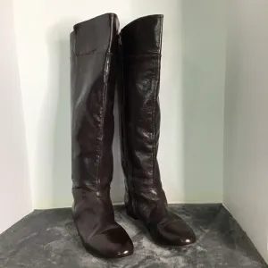Nine West Women's Brown Slip On Leather Upper Knee High Riding Boots Size 12M