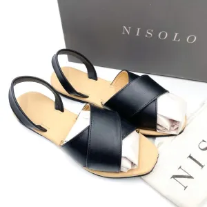Nisolo All-Day Cross Strap Sandals Black Leather Slingback Flat Sz 6.5 Women's