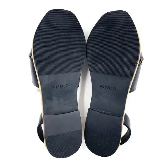 Nisolo All-Day Cross Strap Sandals Black Leather Slingback Flat Sz 6.5 Women's