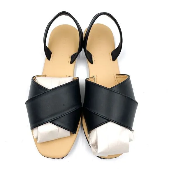 Nisolo All-Day Cross Strap Sandals Black Leather Slingback Flat Sz 6.5 Women's