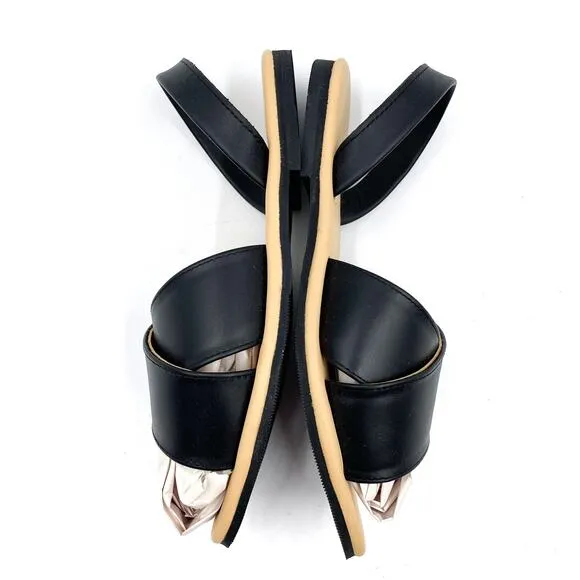 Nisolo All-Day Cross Strap Sandals Black Leather Slingback Flat Sz 6.5 Women's