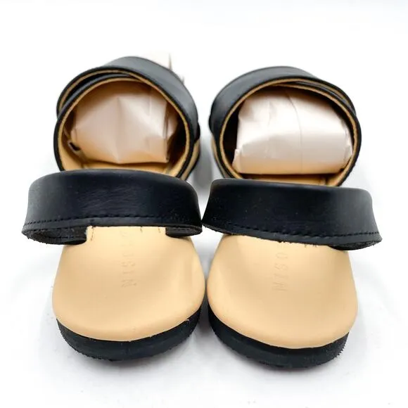 Nisolo All-Day Cross Strap Sandals Black Leather Slingback Flat Sz 6.5 Women's