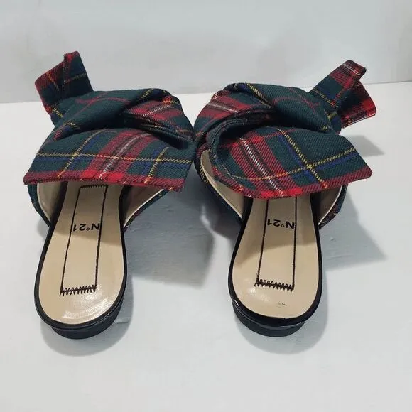 NO. 21 Womens Stewart Royal Tartan Plaid Wool Flat Mule Sandals Size 37 6.5