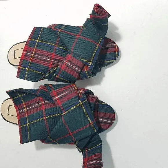 NO. 21 Womens Stewart Royal Tartan Plaid Wool Flat Mule Sandals Size 37 6.5
