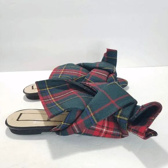 NO. 21 Womens Stewart Royal Tartan Plaid Wool Flat Mule Sandals Size 37 6.5