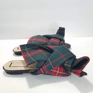 NO. 21 Womens Stewart Royal Tartan Plaid Wool Flat Mule Sandals Size 37 6.5