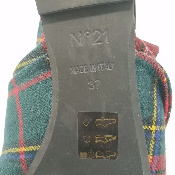 NO. 21 Womens Stewart Royal Tartan Plaid Wool Flat Mule Sandals Size 37 6.5