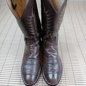 Nocona Cowboy Western Boots Dark Coffee Brown Skin