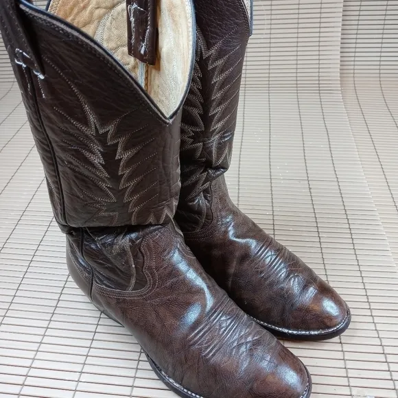 Nocona Cowboy Western Boots Dark Coffee Brown Skin