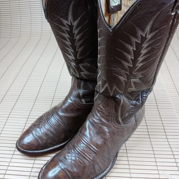 Nocona Cowboy Western Boots Dark Coffee Brown Skin