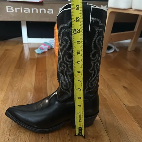 Nocona Mens Black Glossy Leather Cowboy Boots sz8.5 Brand New only been tried on