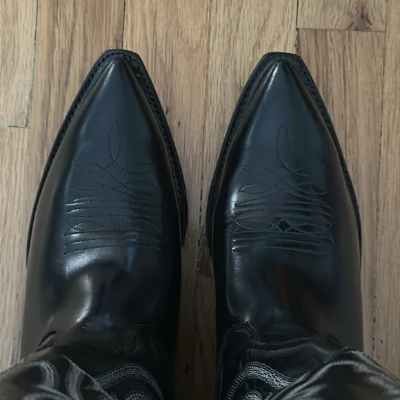 Nocona Mens Black Glossy Leather Cowboy Boots sz8.5 Brand New only been tried on