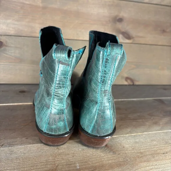 nocona womens size 7 shoes teal leather slip on heel cowboy boots