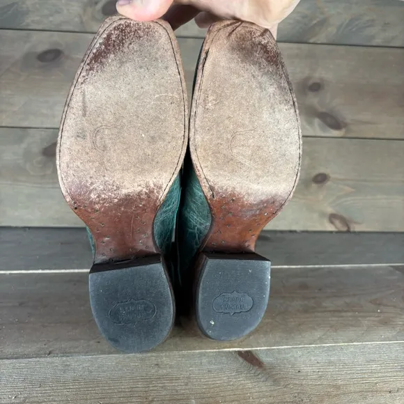 nocona womens size 7 shoes teal leather slip on heel cowboy boots