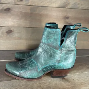 nocona womens size 7 shoes teal leather slip on heel cowboy boots