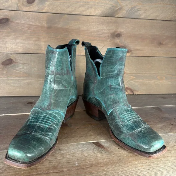 nocona womens size 7 shoes teal leather slip on heel cowboy boots