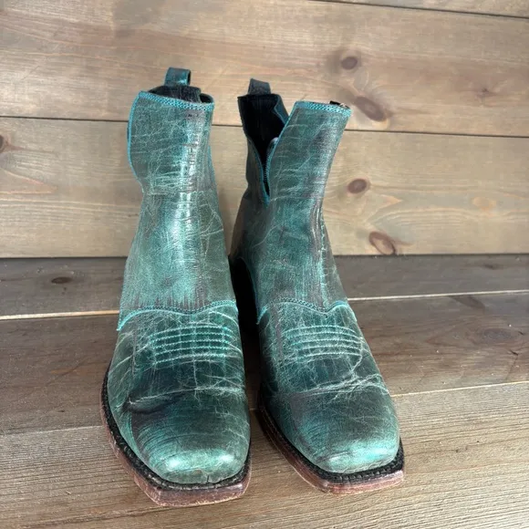 nocona womens size 7 shoes teal leather slip on heel cowboy boots