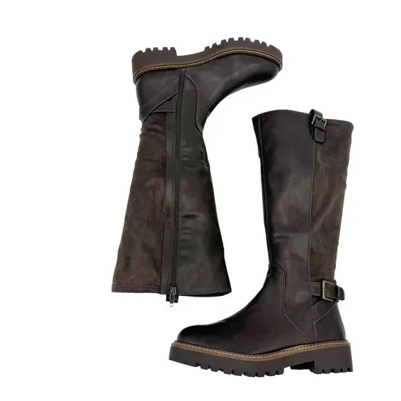 NORDSTROM RACK Mara Round-Toe Lug-Sole Brown Leather Riding Boot Size 8M NWOT