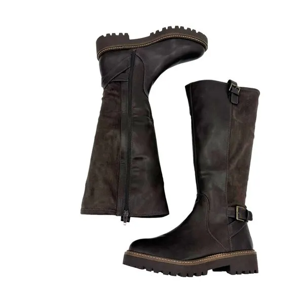 NORDSTROM RACK Mara Round-Toe Lug-Sole Brown Leather Riding Boot Size 8M NWOT