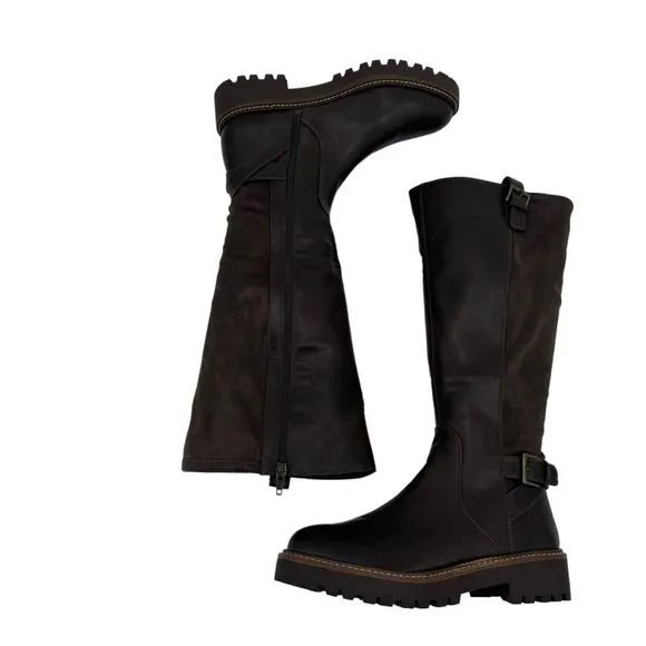 NORDSTROM RACK Mara Round-Toe Lug-Sole Brown Leather Riding Boot Size 8M NWOT