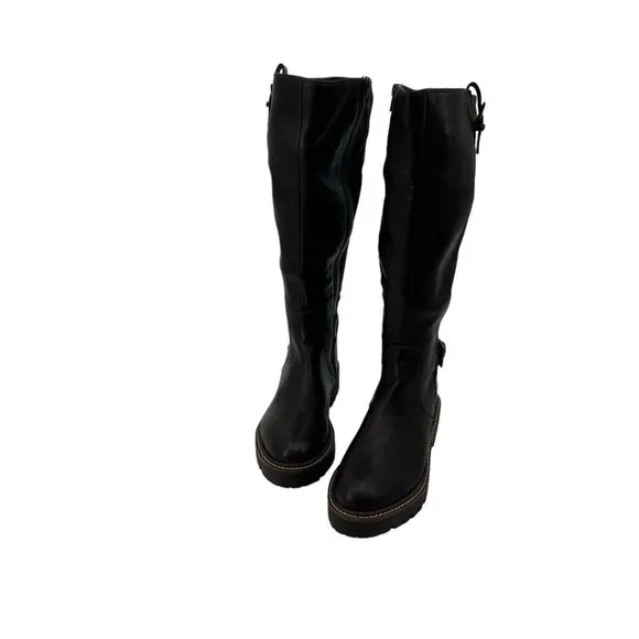 NORDSTROM RACK Mara Round-Toe Lug-Sole Brown Leather Riding Boot Size 8M NWOT