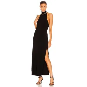 Norma Kamali Halter Turtle Side Slit Gown in Black Medium New Womens Maxi Dress