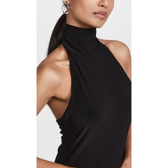 Norma Kamali Halter Turtle Side Slit Gown in Black Medium New Womens Maxi Dress