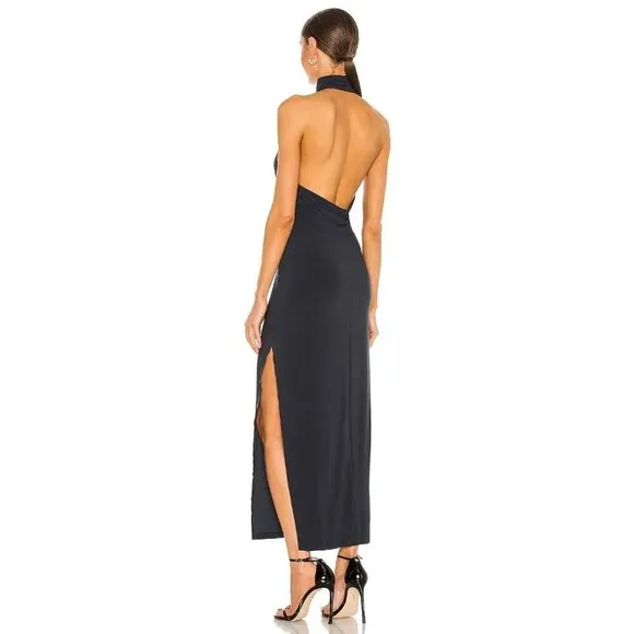 Norma Kamali Halter Turtle Side Slit Gown in Black Medium New Womens Maxi Dress