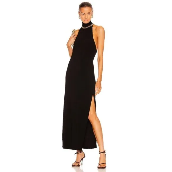 Norma Kamali Halter Turtle Side Slit Gown in Black Medium New Womens Maxi Dress