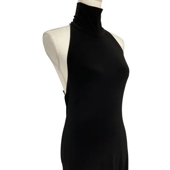 Norma Kamali Halter Turtle Side Slit Gown in Black Medium New Womens Maxi Dress