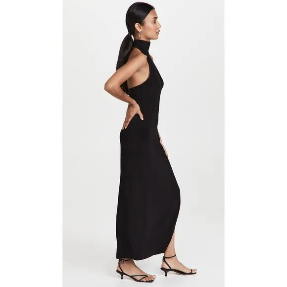 Norma Kamali Halter Turtle Side Slit Gown in Black Medium New Womens Maxi Dress