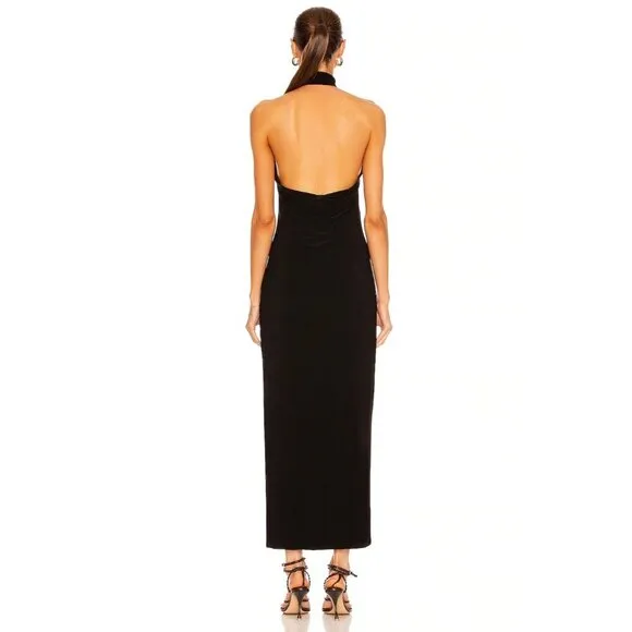 Norma Kamali Halter Turtle Side Slit Gown in Black Medium New Womens Maxi Dress