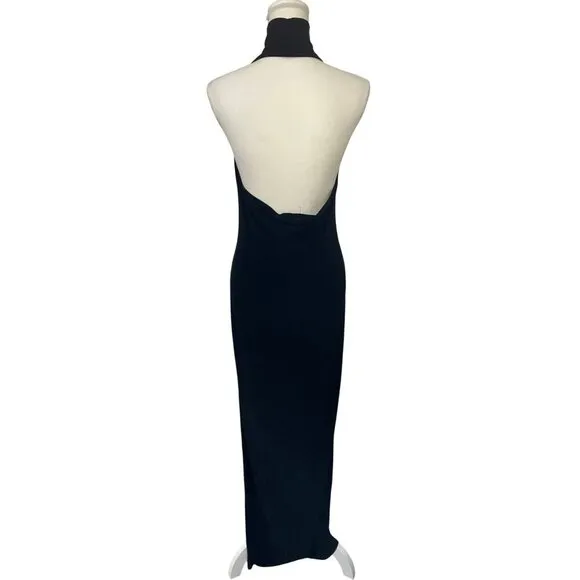 Norma Kamali Halter Turtle Side Slit Gown in Black Medium New Womens Maxi Dress