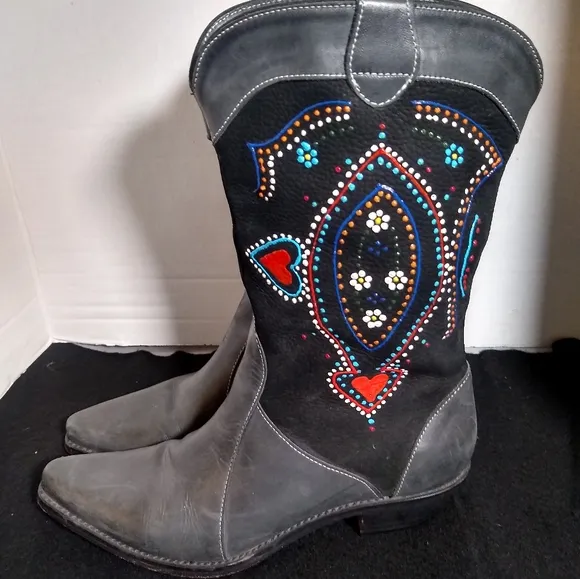 Novo Labella Brazilian Cowboy boots Leather Suede Hand Painted Designer