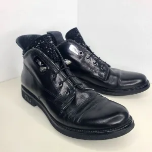 Nursace Womens Black Leather Slip On Rhinestone Ankle Boots Booties‎ Sz EU 37