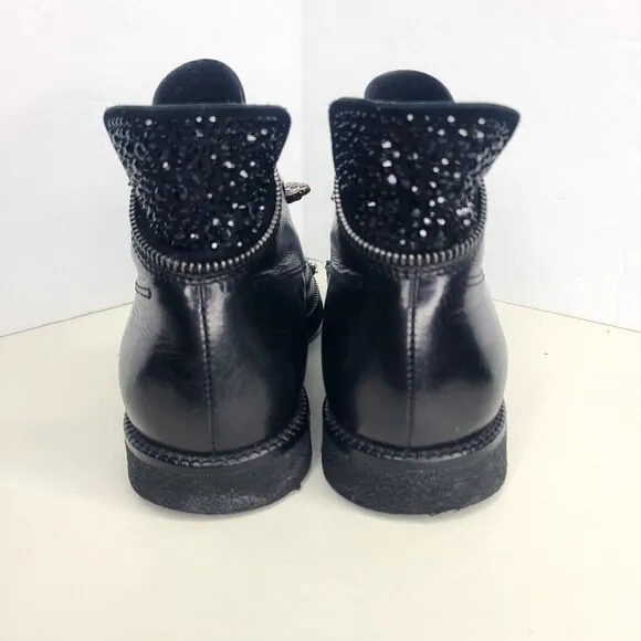 Nursace Womens Black Leather Slip On Rhinestone Ankle Boots Booties‎ Sz EU 37