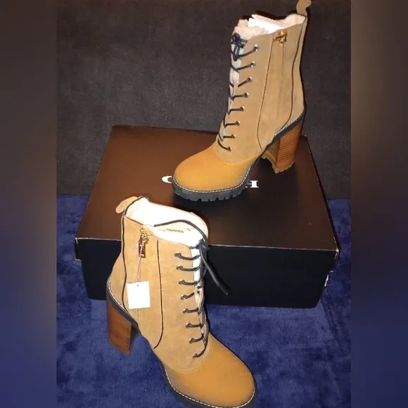 NWB Coach Haven Suede Boots Raw Umber Size 8.5B