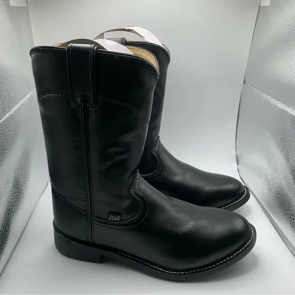 NWB Justin Men's Basics Roper Western Boots size 7.5 D black leather cowboy 3655