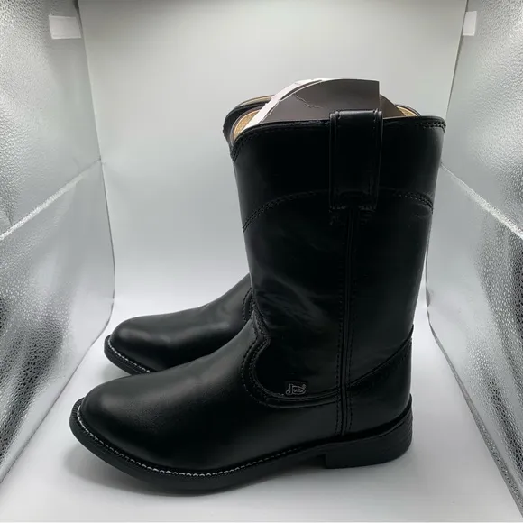 NWB Justin Men's Basics Roper Western Boots size 7.5 D black leather cowboy 3655