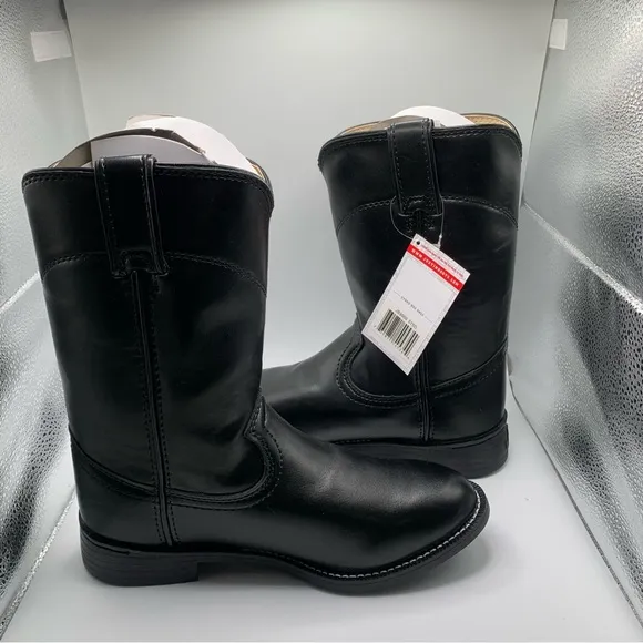 NWB Justin Men's Basics Roper Western Boots size 7.5 D black leather cowboy 3655