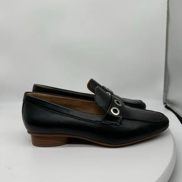 NWOB Bernardo Black Eyelet Leather Slip On Casual Loafers Womens Size 6.5