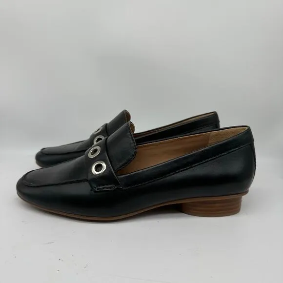 NWOB Bernardo Black Eyelet Leather Slip On Casual Loafers Womens Size 6.5